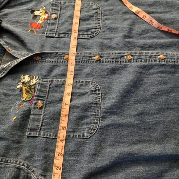 Goofy and Mickey Mouse Button Down Denim Disney Long Sleeve Shirt - Picture 5 of 9
